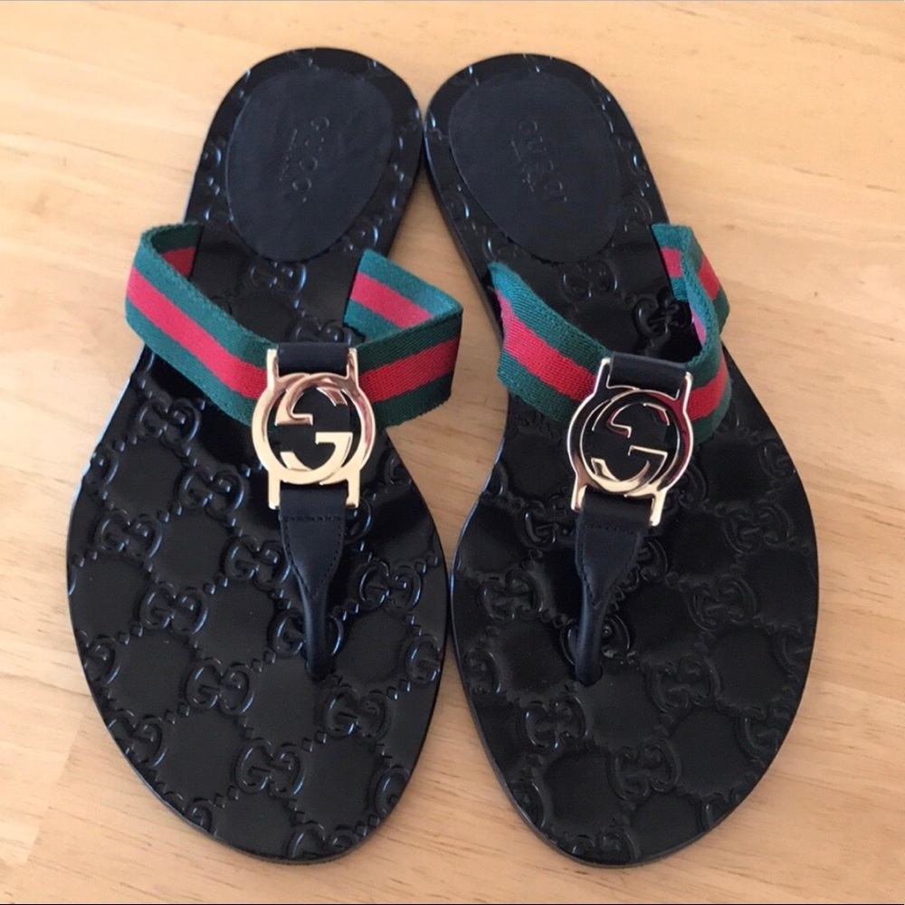 Authentic GG web thong sandals